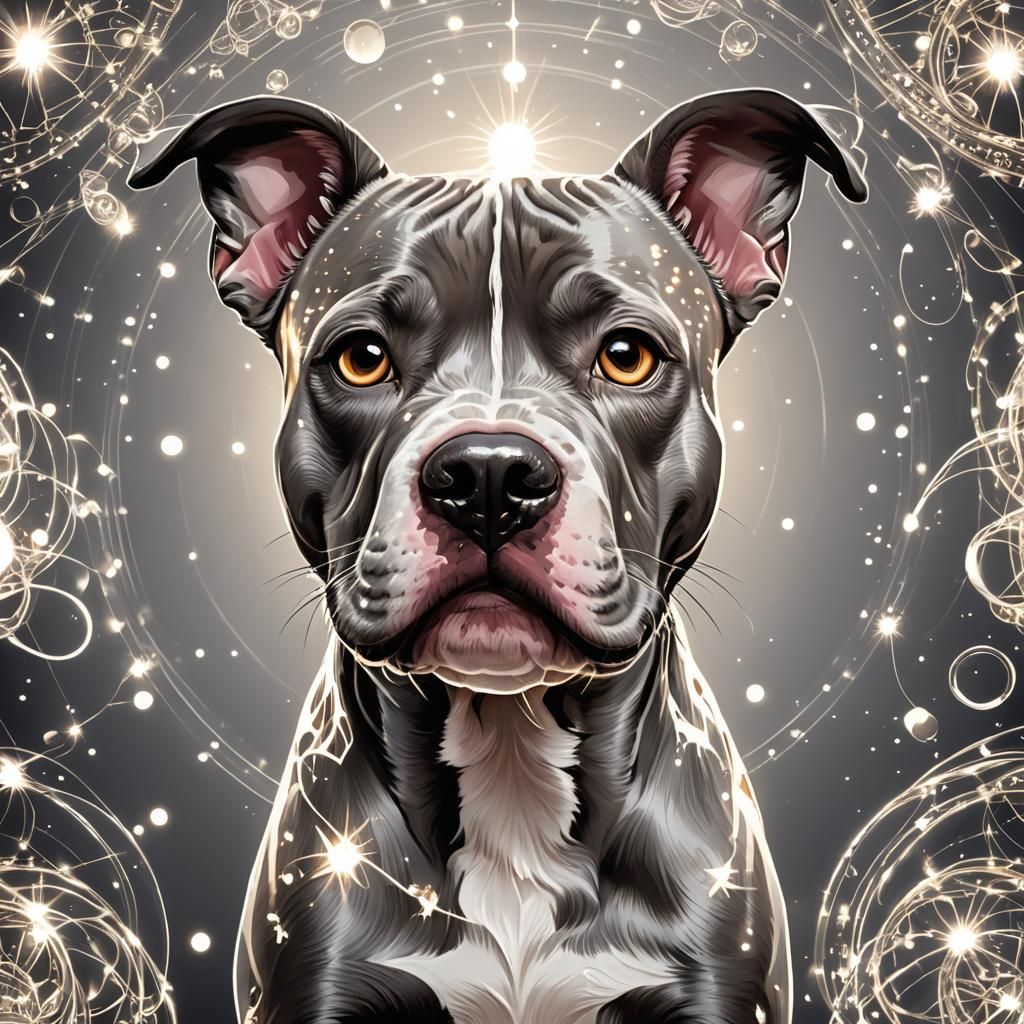 Enchanting Pitbull Portrait in Soft Pastel Hues and Cosmic G...