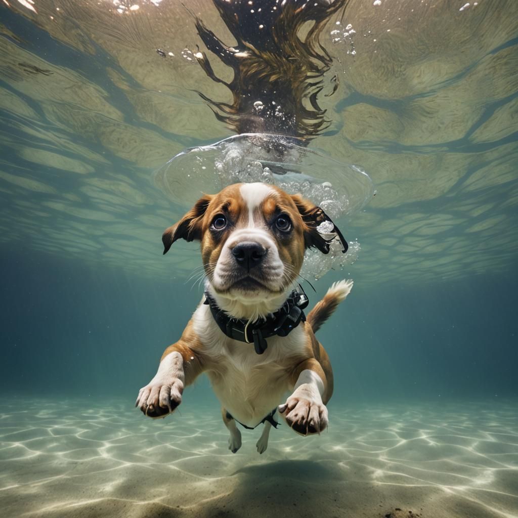 Canine Underwater Portraits in Photorealistic Style