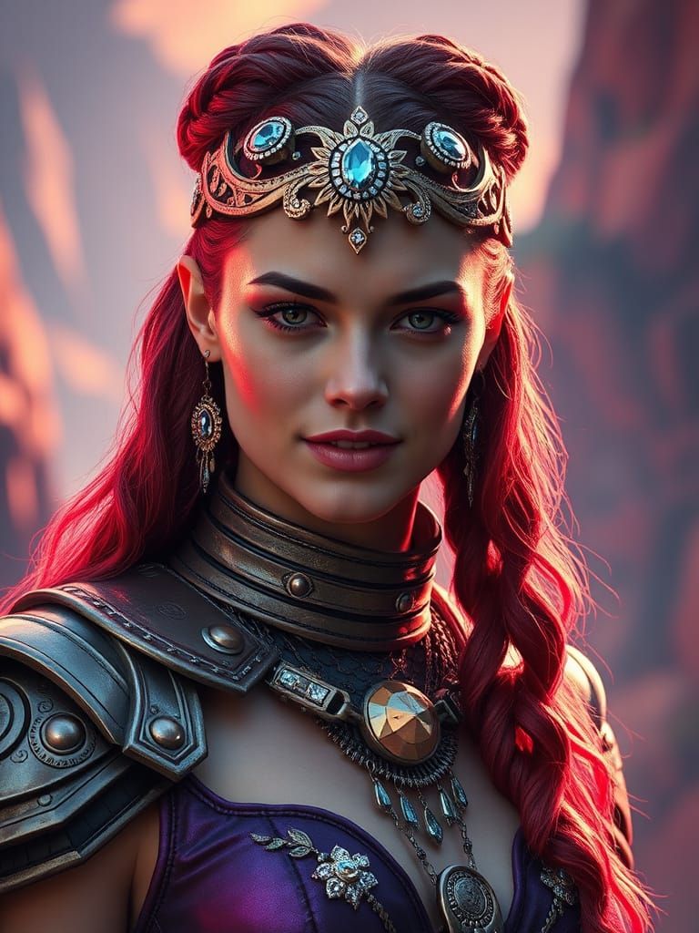 Diamond Celtic Princess Headshot in Solarpunk Style