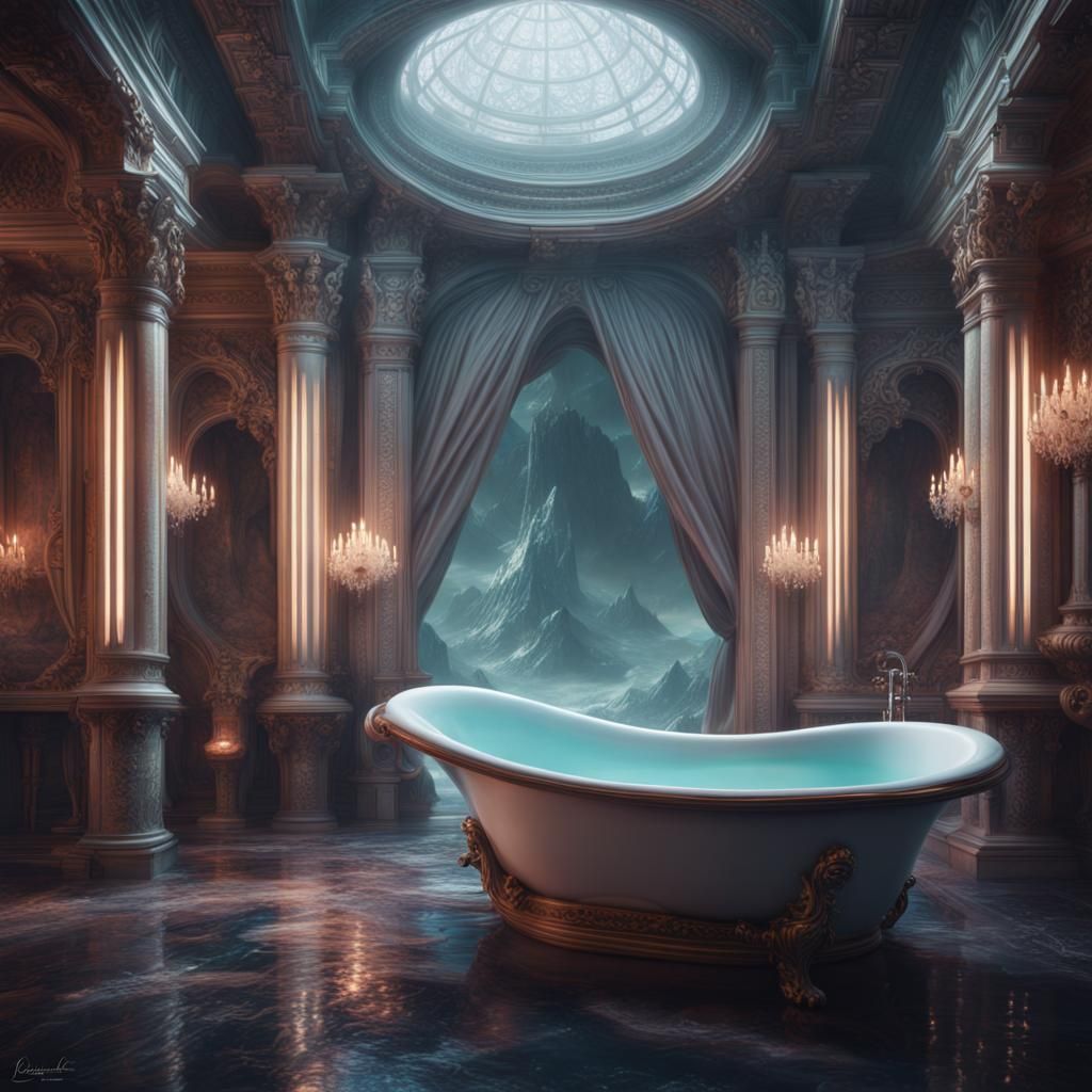 Ethereal Bathtub Sanctuary in Epic Cinematic Style