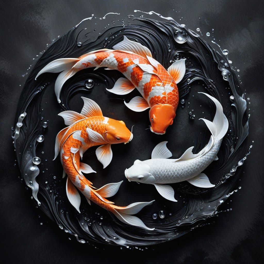 Yin-Yang Koi Harmony in Photorealistic Style