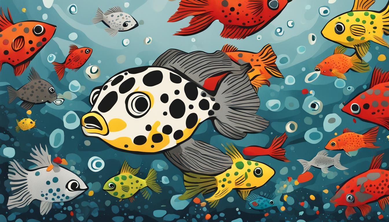 Neon Puffer Fish Dances in Vibrant Ocean Scene