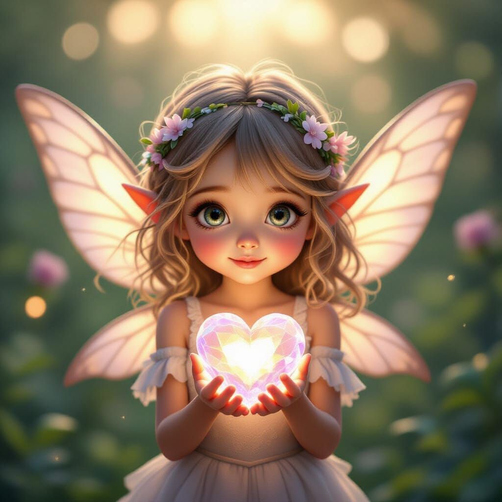 Enchanting Fairy with Crystal Heart, Hyperrealistic