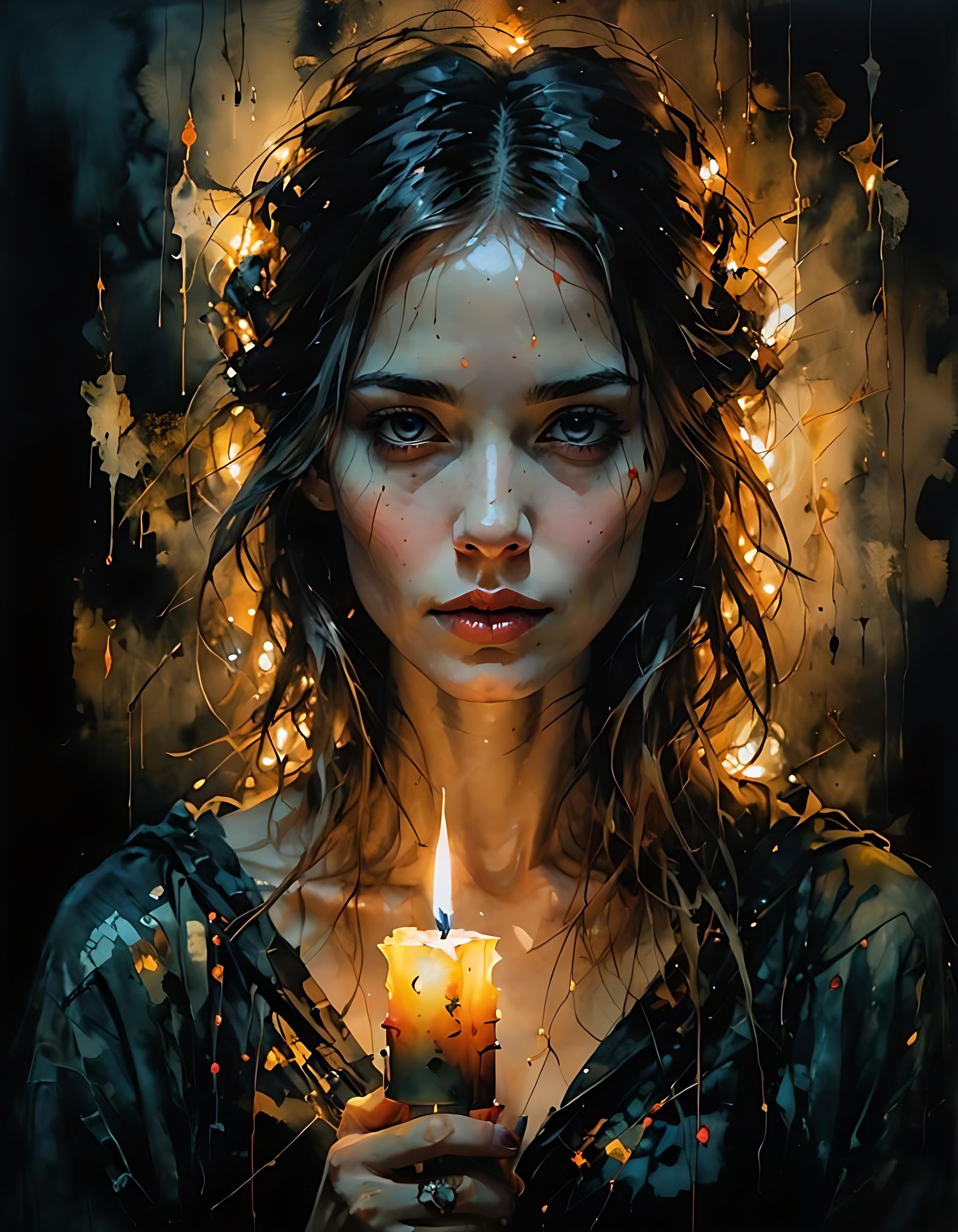 Woman in Candlelit Darkness, a Surreal Masterpiece