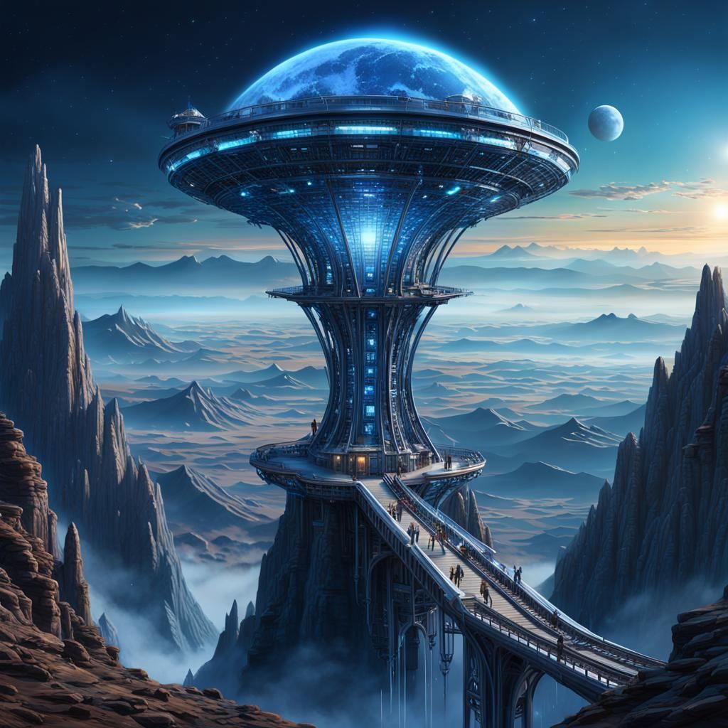 Epic Futuristic Alien Planet with Shimmering Diamond Blue Cr...