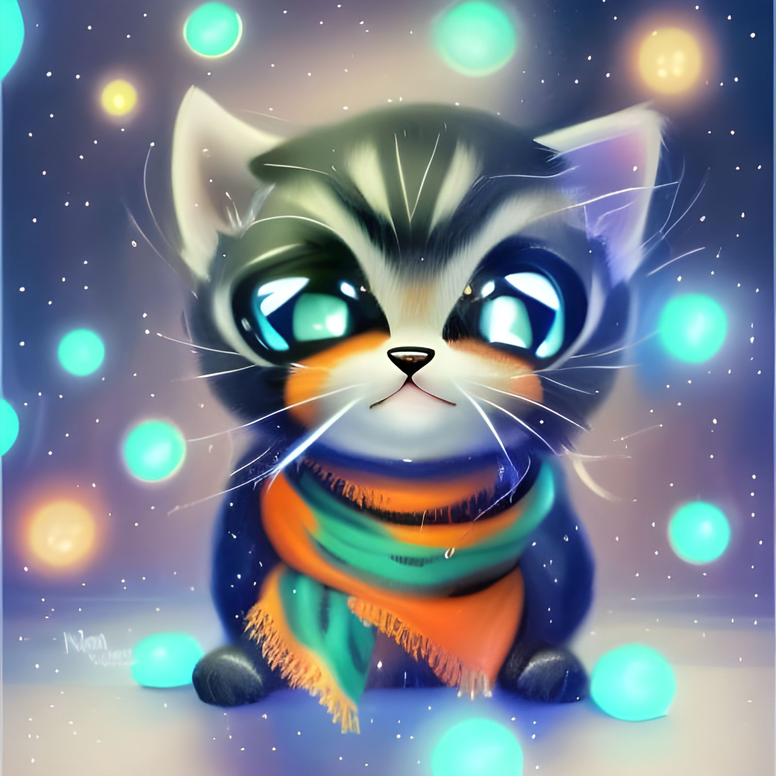 Vibrant Cartoon Kitten in Whimsical Glow