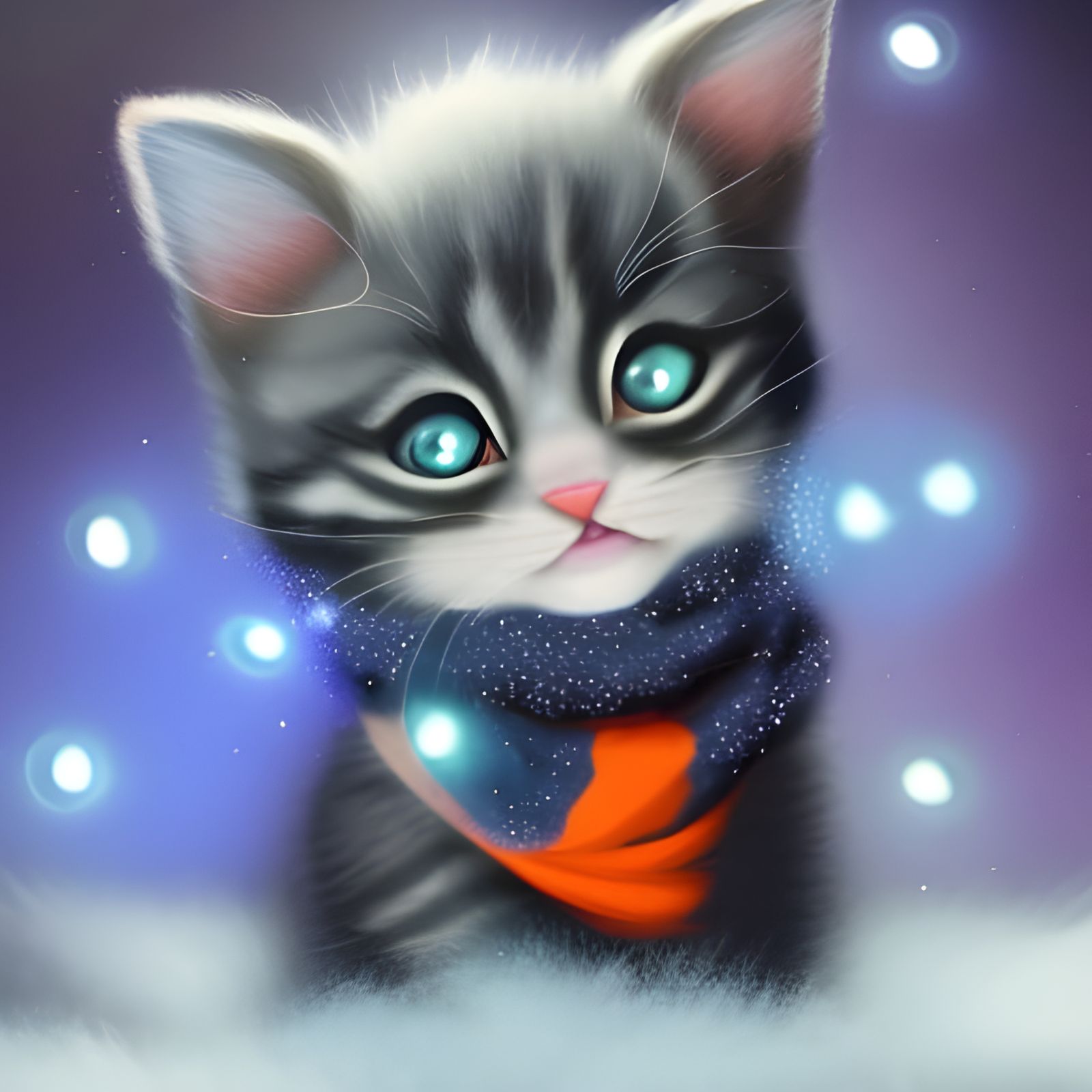 Cute Kitten with Fuzzy Scarf in Cartoon Style