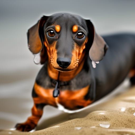 Dachshund Plays in Rainy Sea: Professional Photography