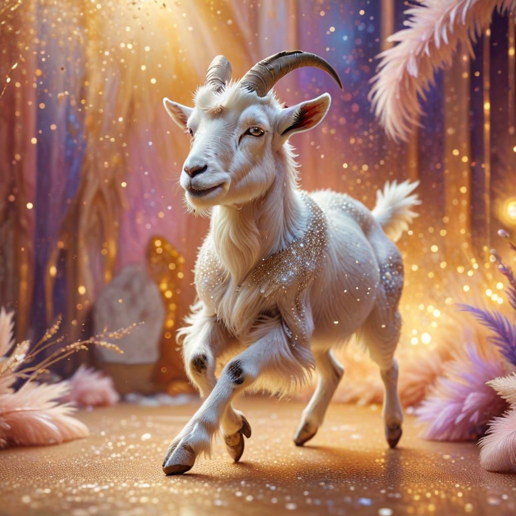 Glittering Goat Ballet Dancing in Oil Painting Style