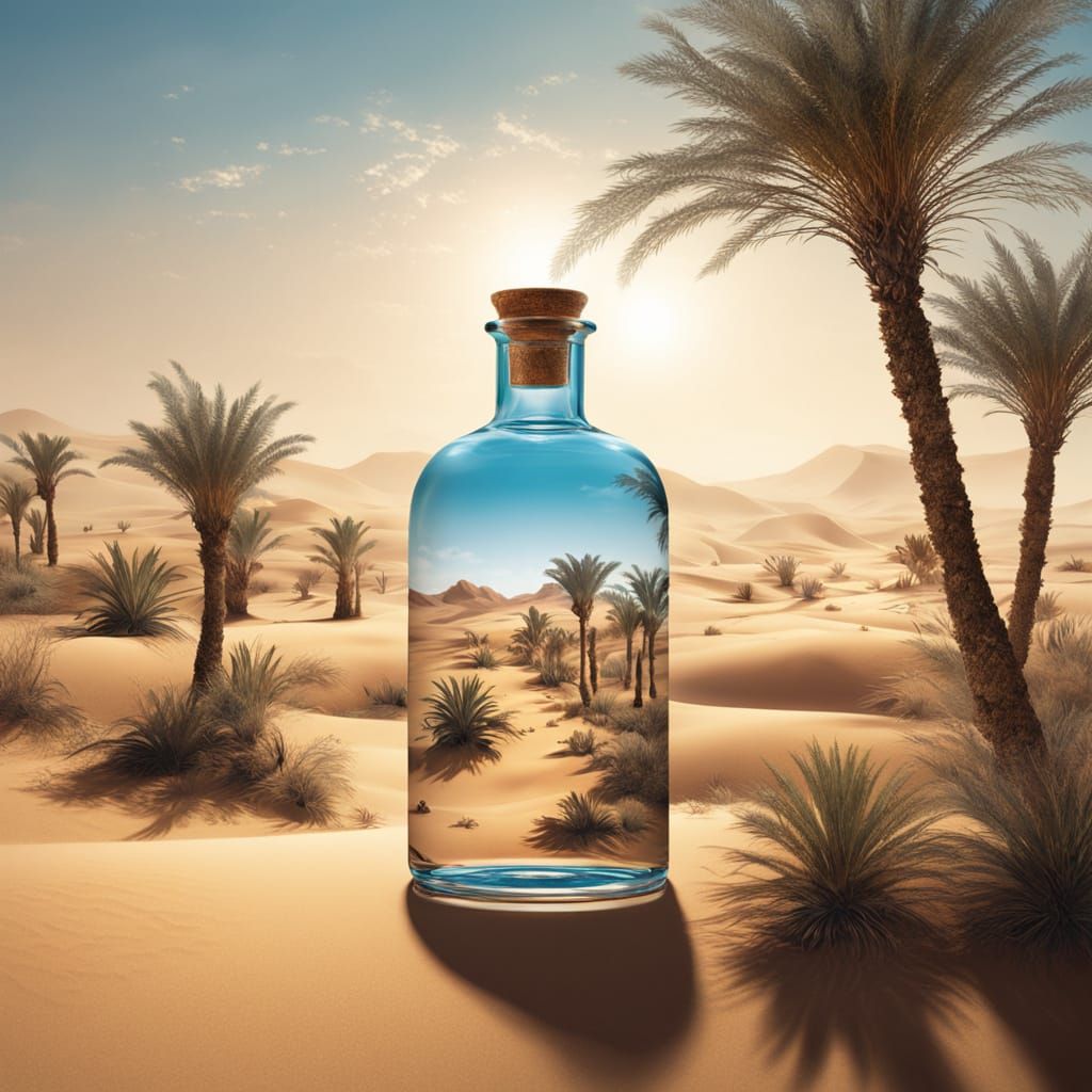 Golden Desert Oasis in Painterly Style