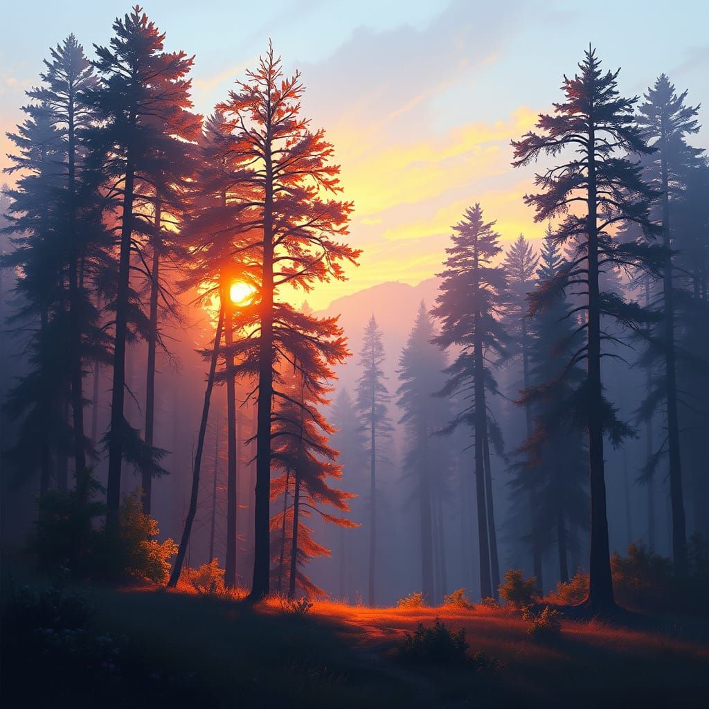 Twilight Forest in Art Nouveau Style