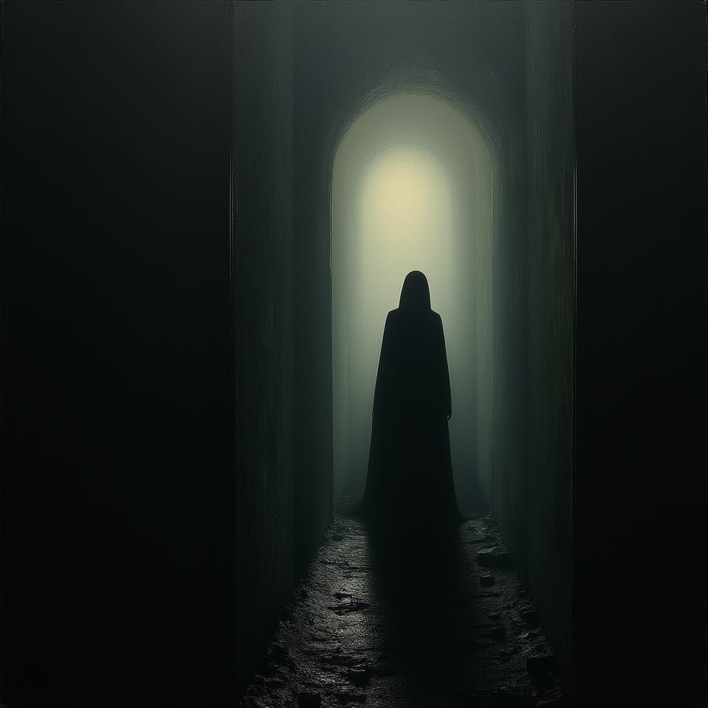 Atmospheric Oil Painting of a Shadowy Silhouette