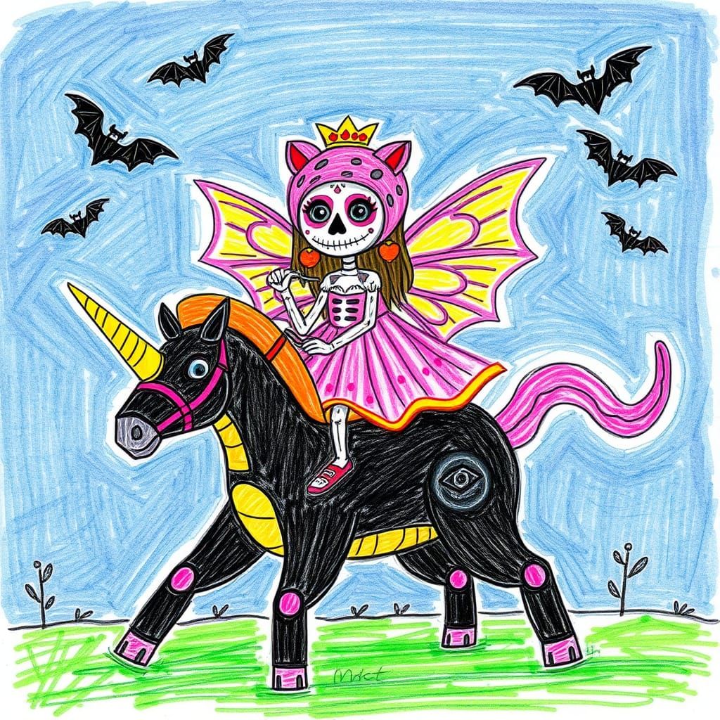Childlike Fairy Princess in Crayon Style on a Halloween Unic...