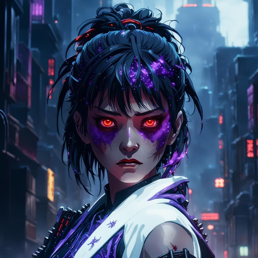 Hyper-Realistic Cyberpunk Exorcist in Neon Cityscape