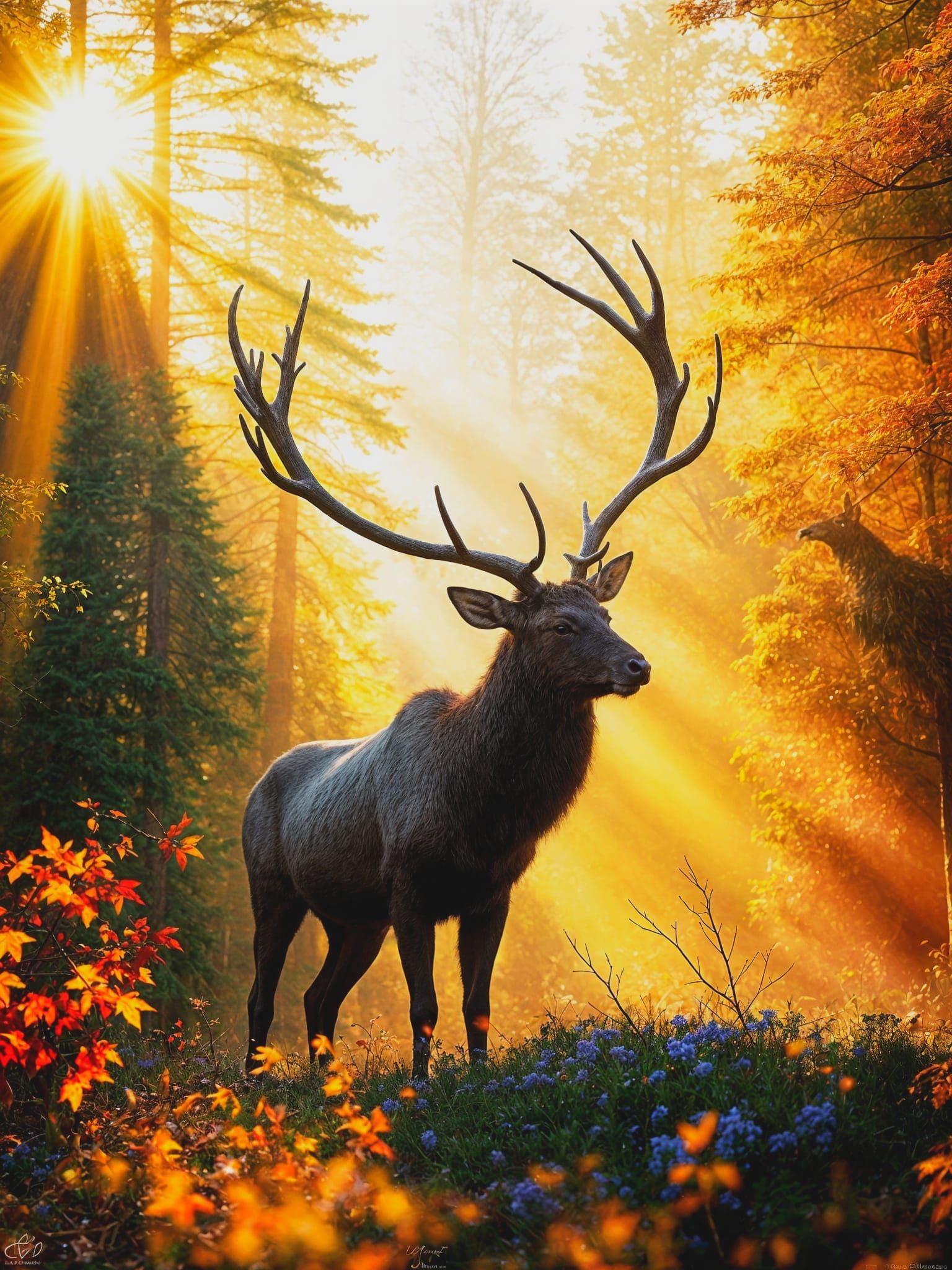 Majestic Stag in Enchanted Forest, Golden Hour