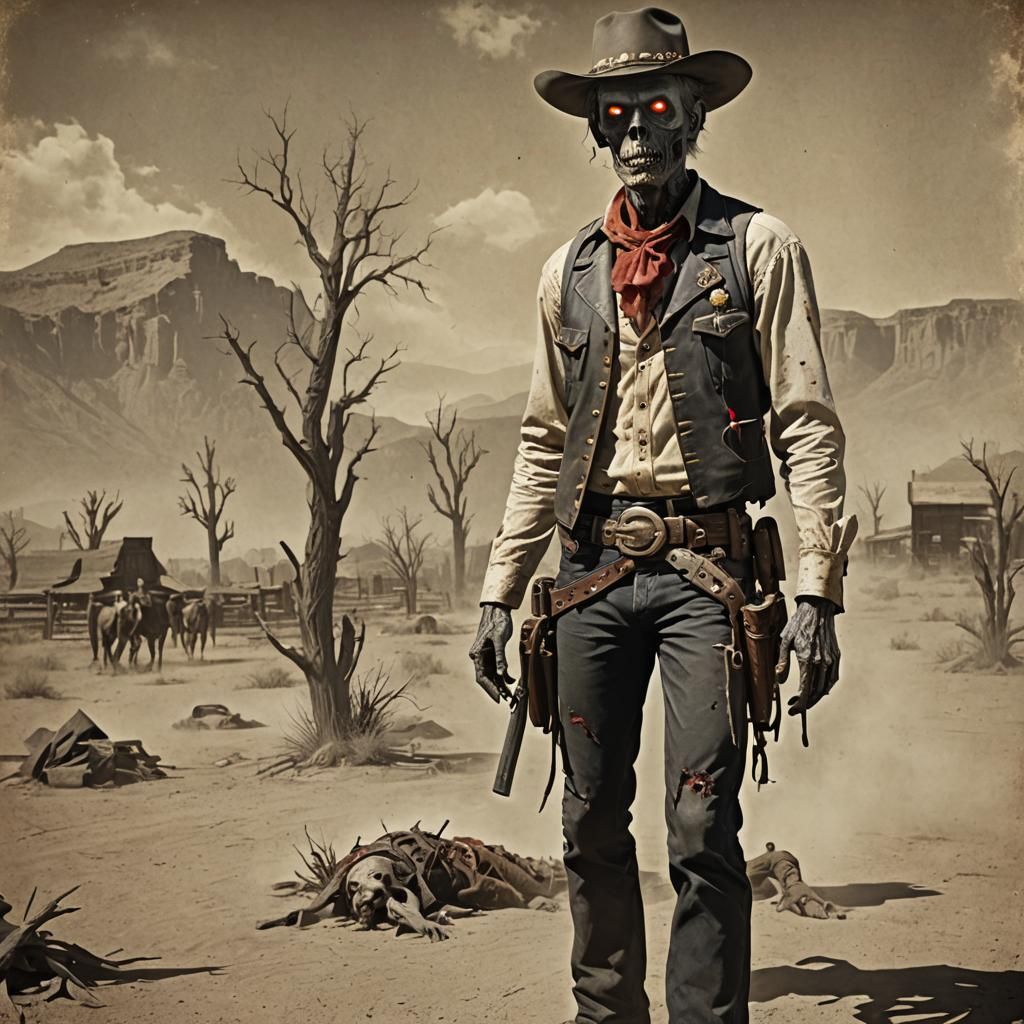 Zombie Cowboy Meets Apocalypse in Desolate Western Landscape