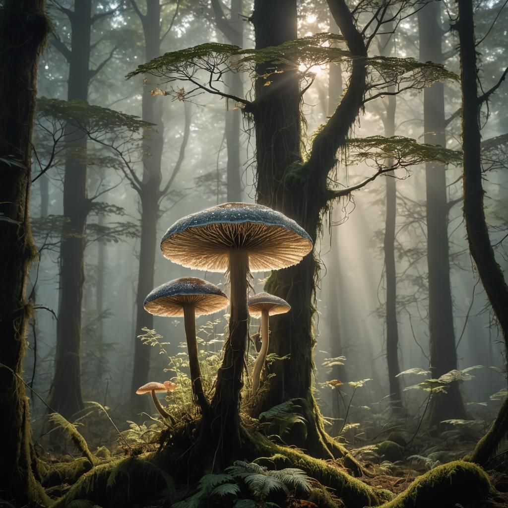 Mystical Bioluminescent Mushroom in a Dreamlike Forest