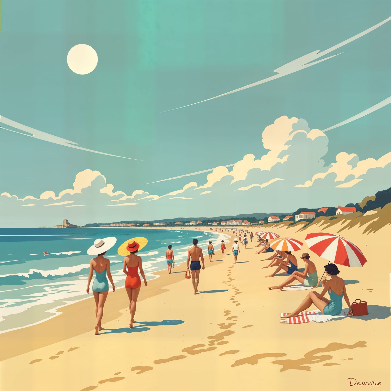 Deauville Beach Scene in 1930