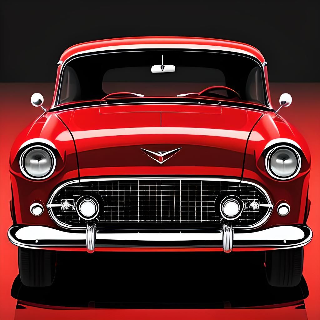 1957 V8 Hotrod in Abstract Art Style with Fine Details and B...
