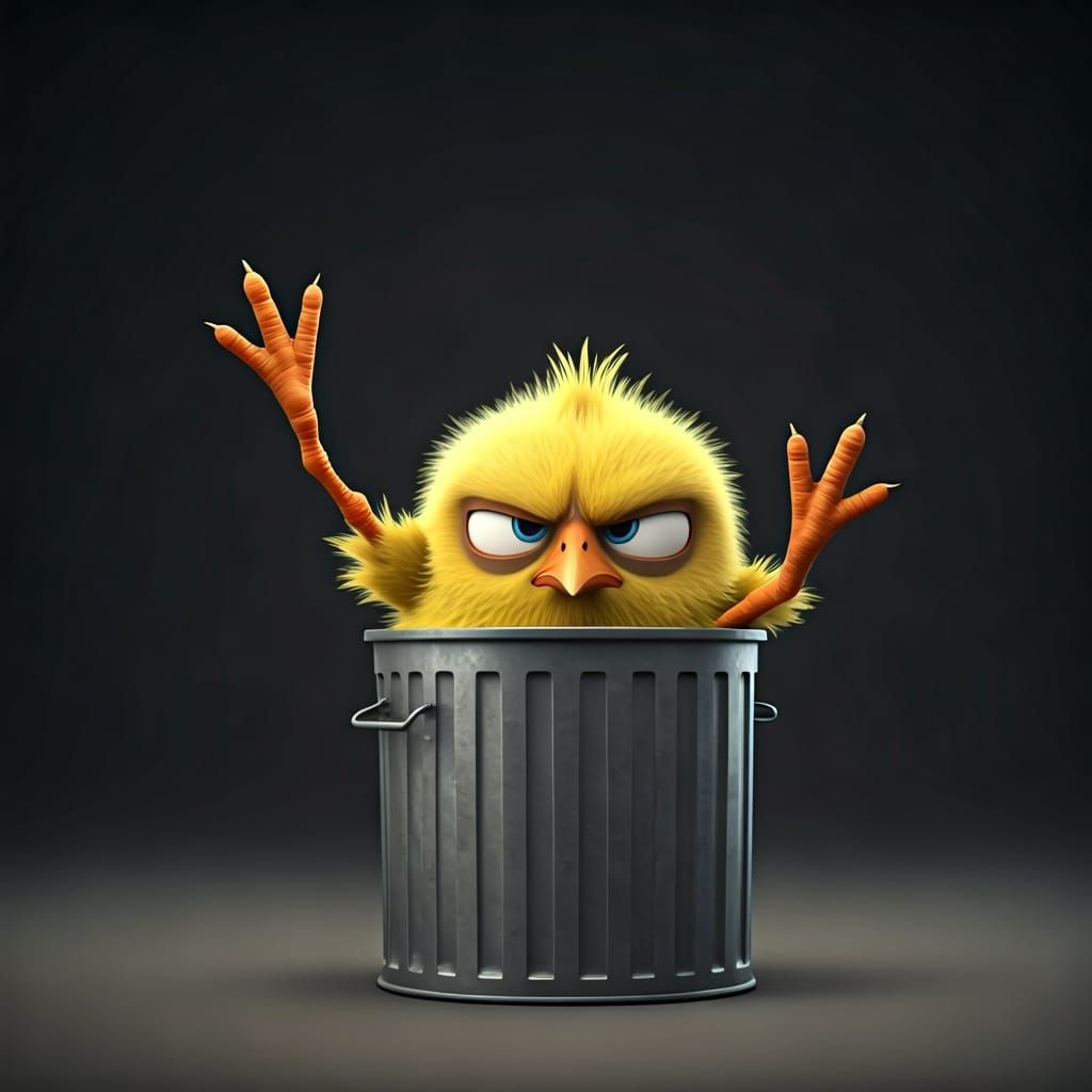 Grumpy Chick Trapped: A 3D Rendering