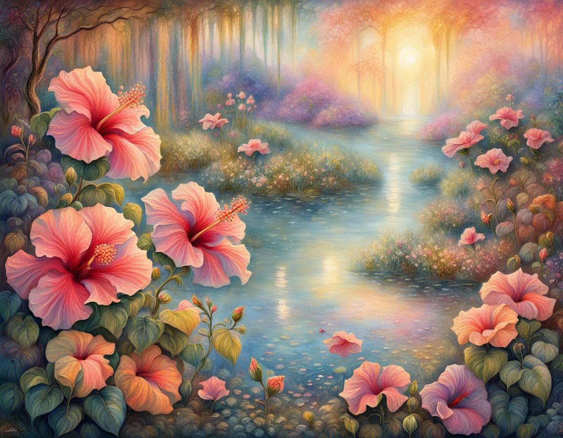 Surreal Fantasy Garden Blooms in Pastel Hues