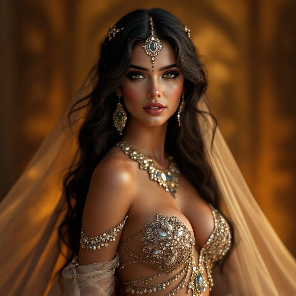 Exotic Belly Dancer in Golden Opulence