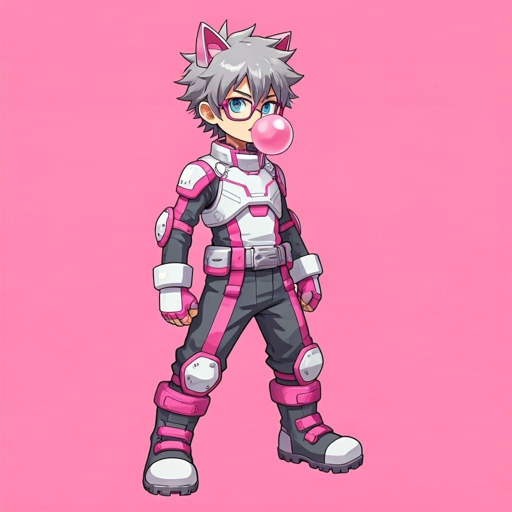 Vibrant Manga-Inspired Teen Blows Pink Bubblegum Bubbles