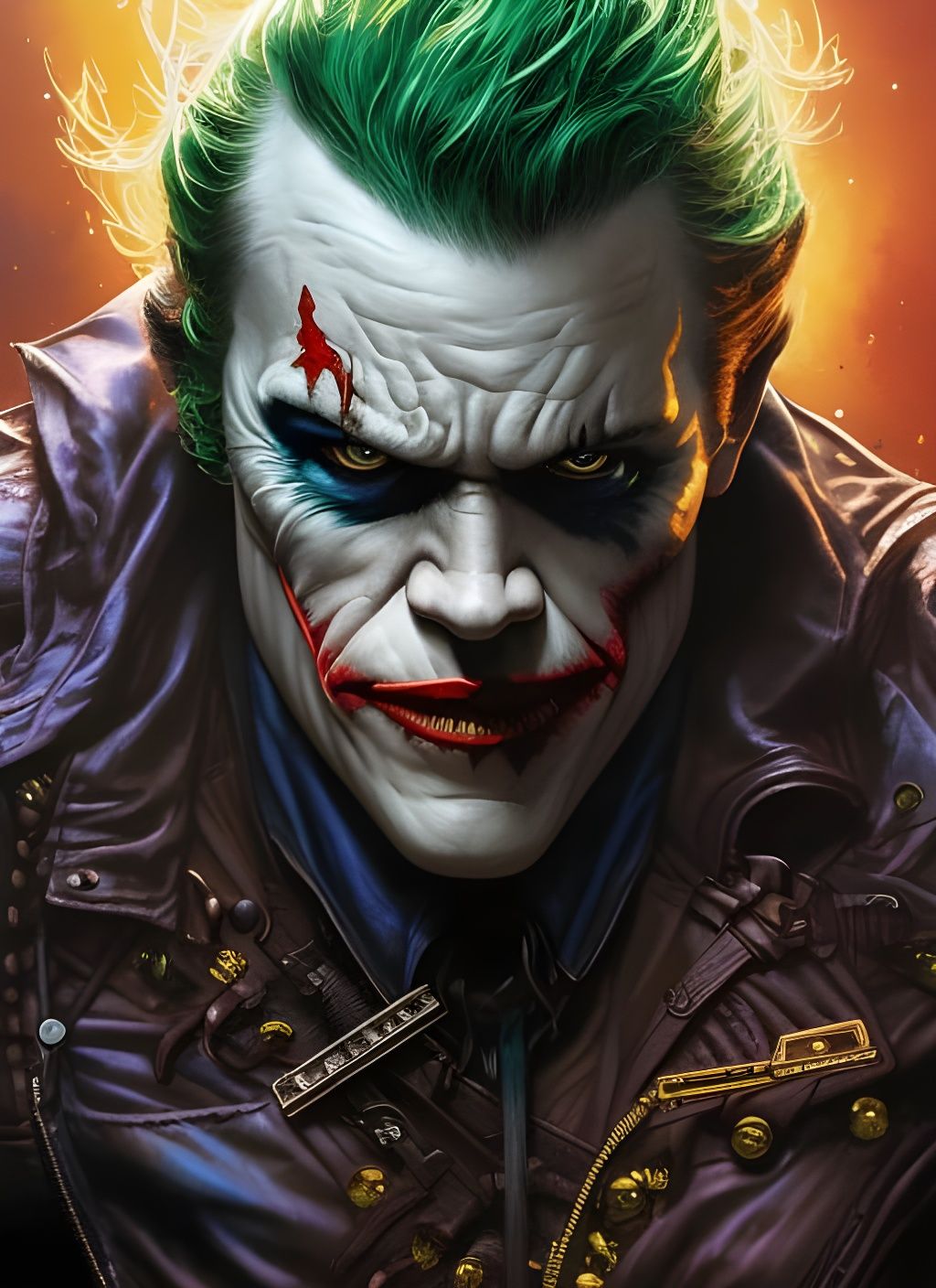 Crayon Caricature of Mad Biker in Comic Book Style