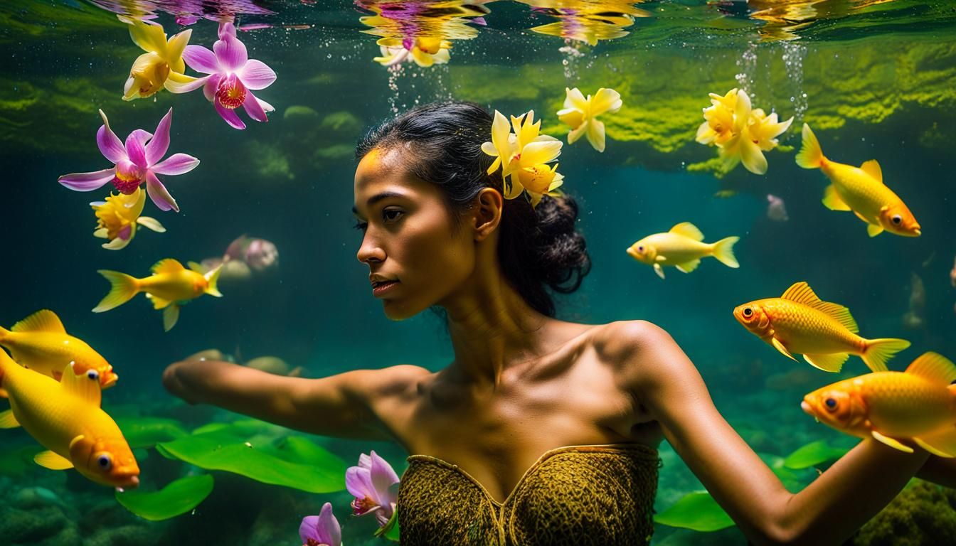 Luminous Goddess of the Timorese Jungle in Splashing Water