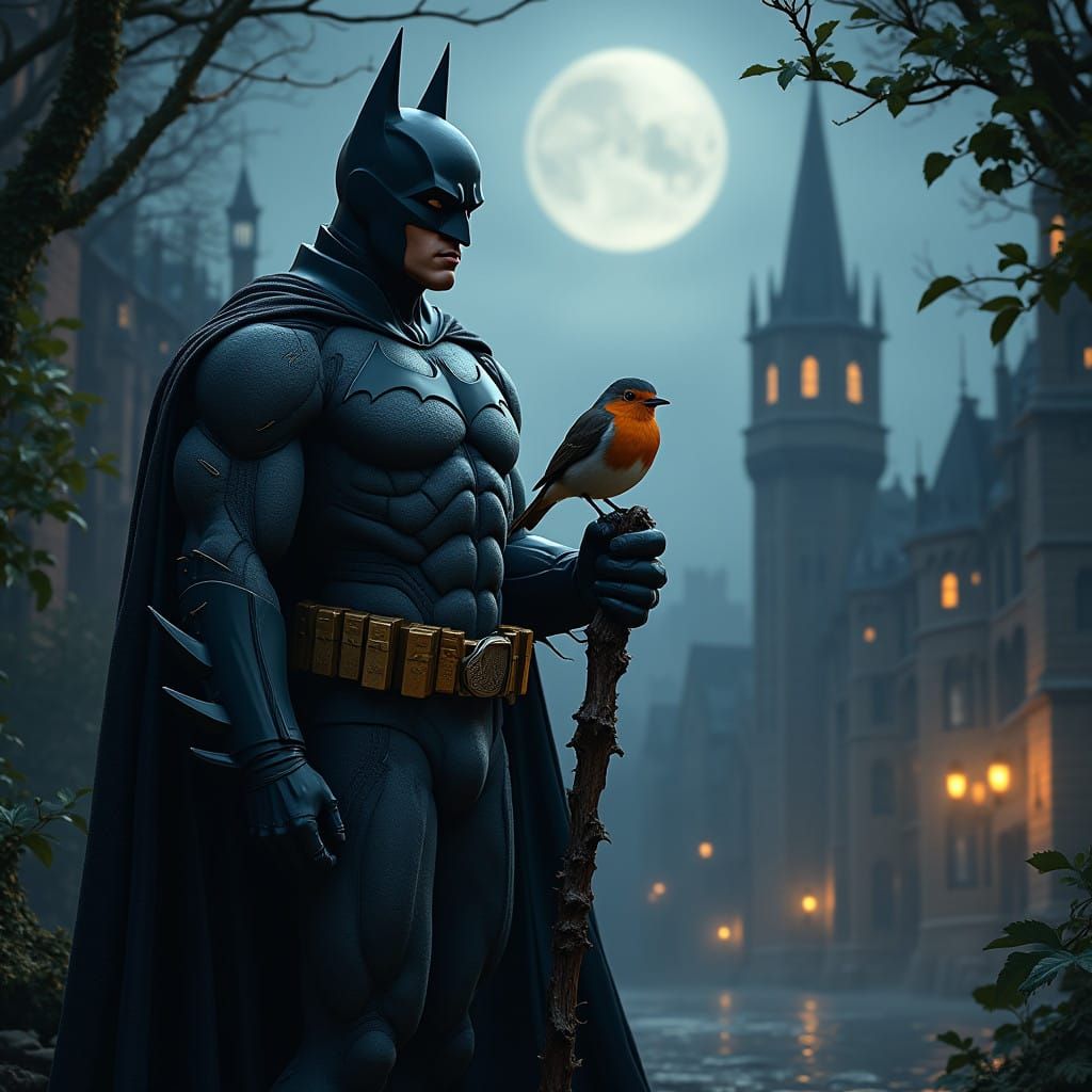 Batman and Robin: Moonlit Gotham Cityscape