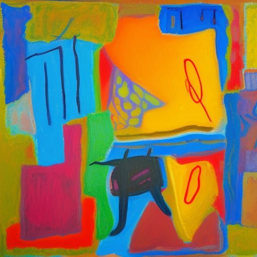 Vivid Expressionist Symbols in Color Oil Painting