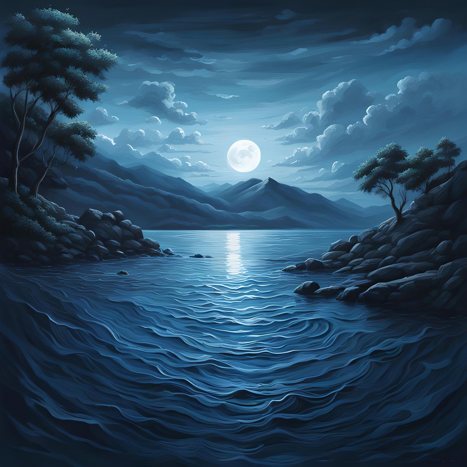 Serene Blue Horizon in Hyperrealistic Monochromatic Art