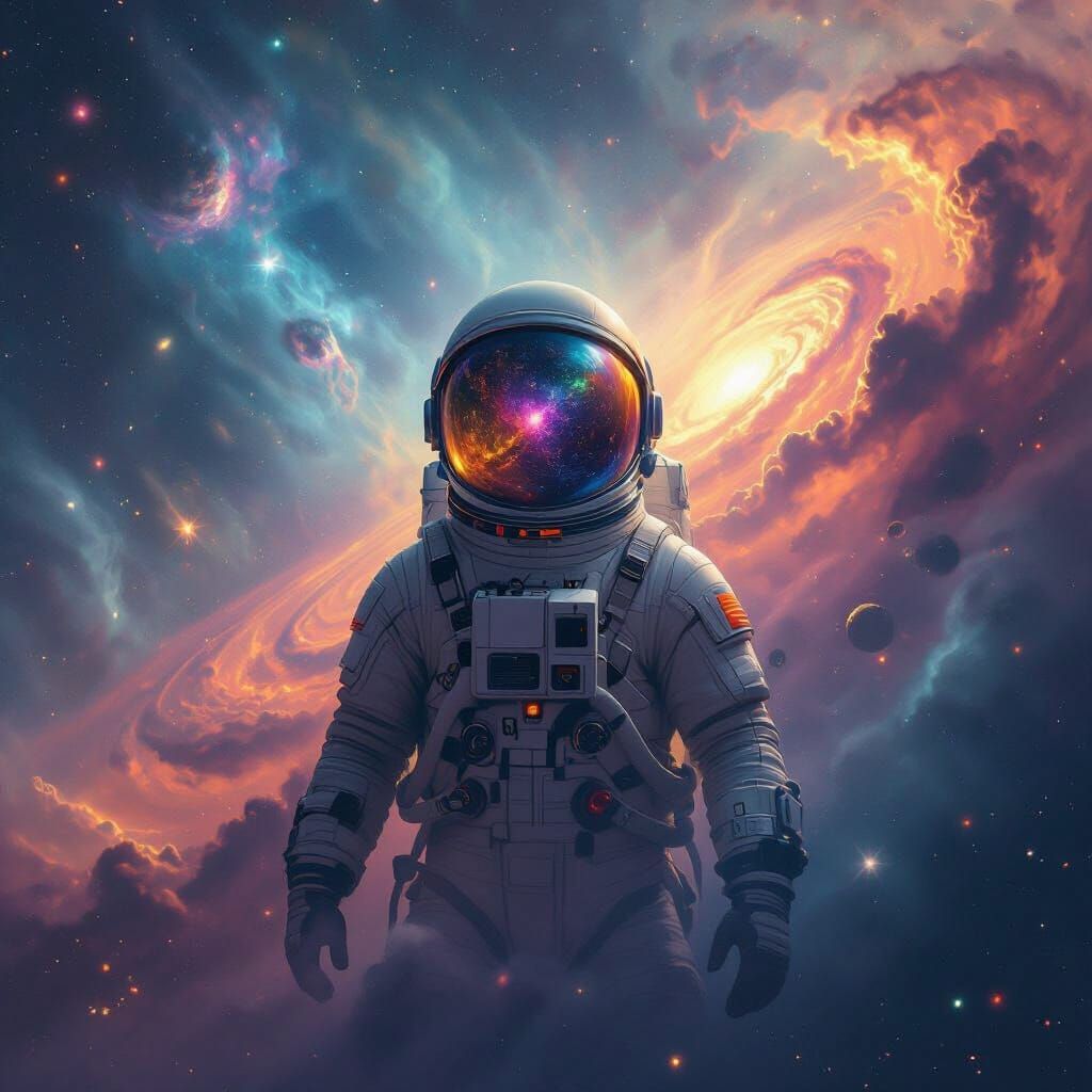 Astronaut Adrift in Vibrant Nebula Art
