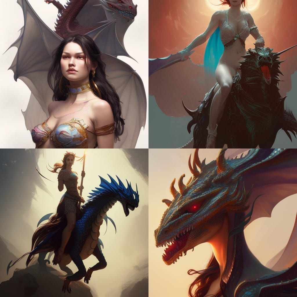 Woman Riding Dragon Concept Art Portrait