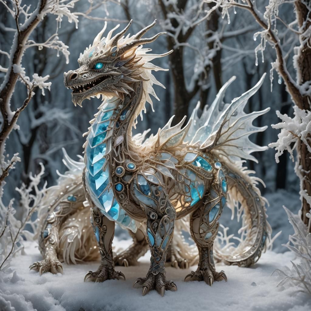 Crystal Forest Dragon Sparkles in Vintage Bioluminescent Lig...