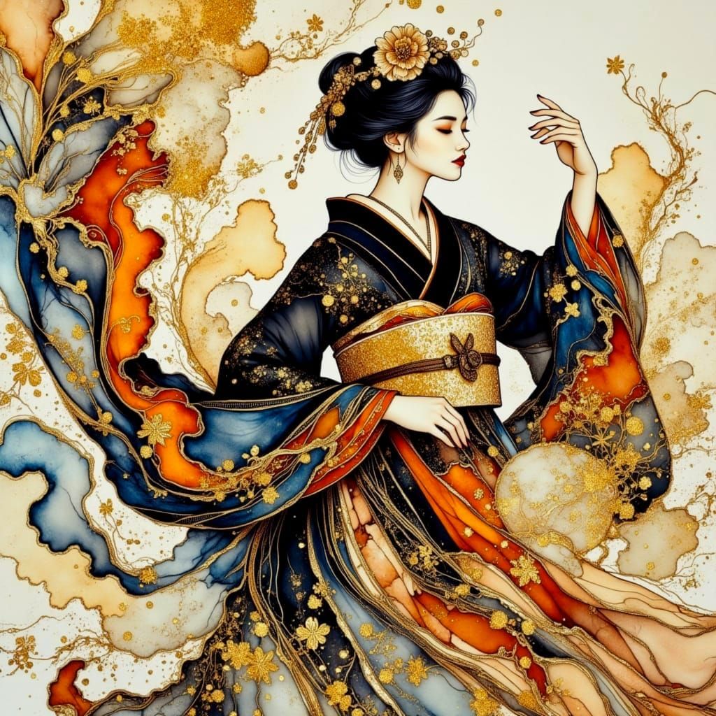 Elegant Geisha in a Breathtaking Oriental Landscape