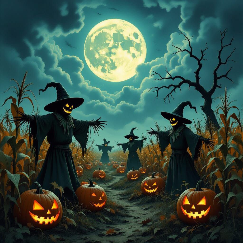 Macabre Moonlit Harvest Festival in Dark Fantasy Style