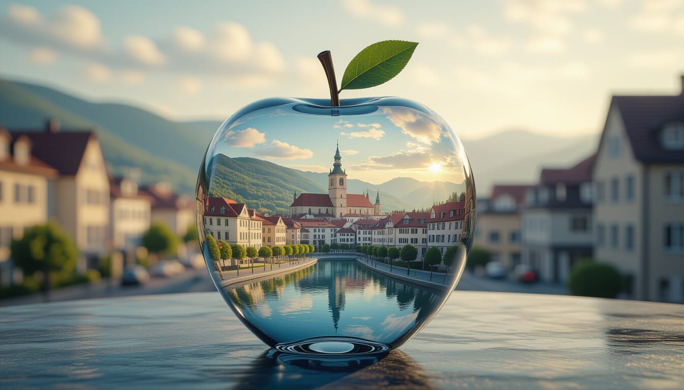 City in Glass Apple: A Realistic Cinematic Scene