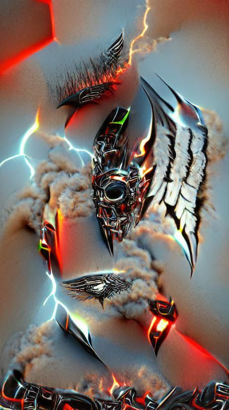 Cyberpunk Metal God Descending with Laser Bullet