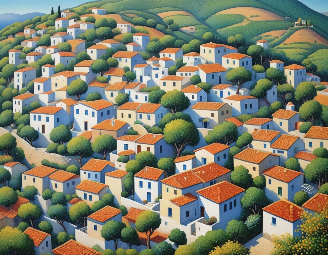 Village in Greece as a Pointillist Masterpiece