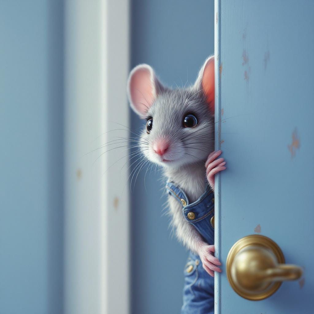 Shy Mouse in Jeans Airbrush Pastel Portrait
