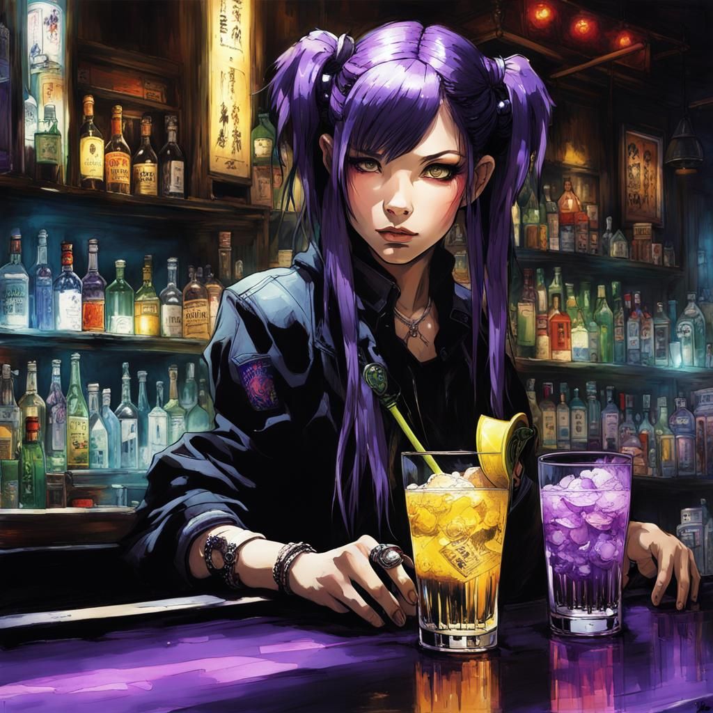Cyberpunk Bartender in Elegant, Fantastical Setting