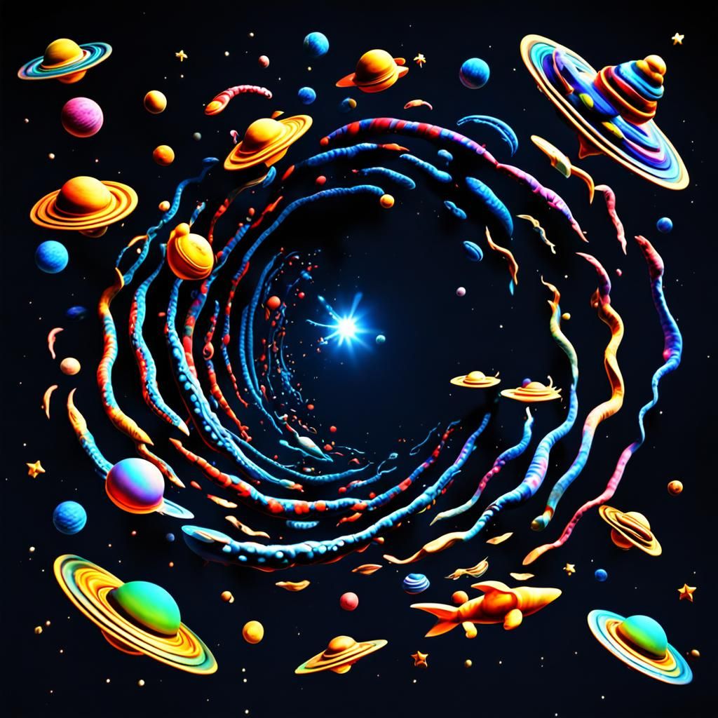 Surreal Space Worm Radiates Colorful Light in a Galactic Sce...