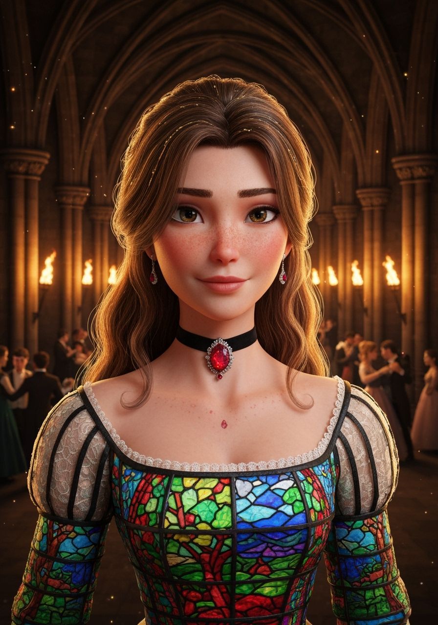 Noblewoman in Stained Glass Renaissance Gown