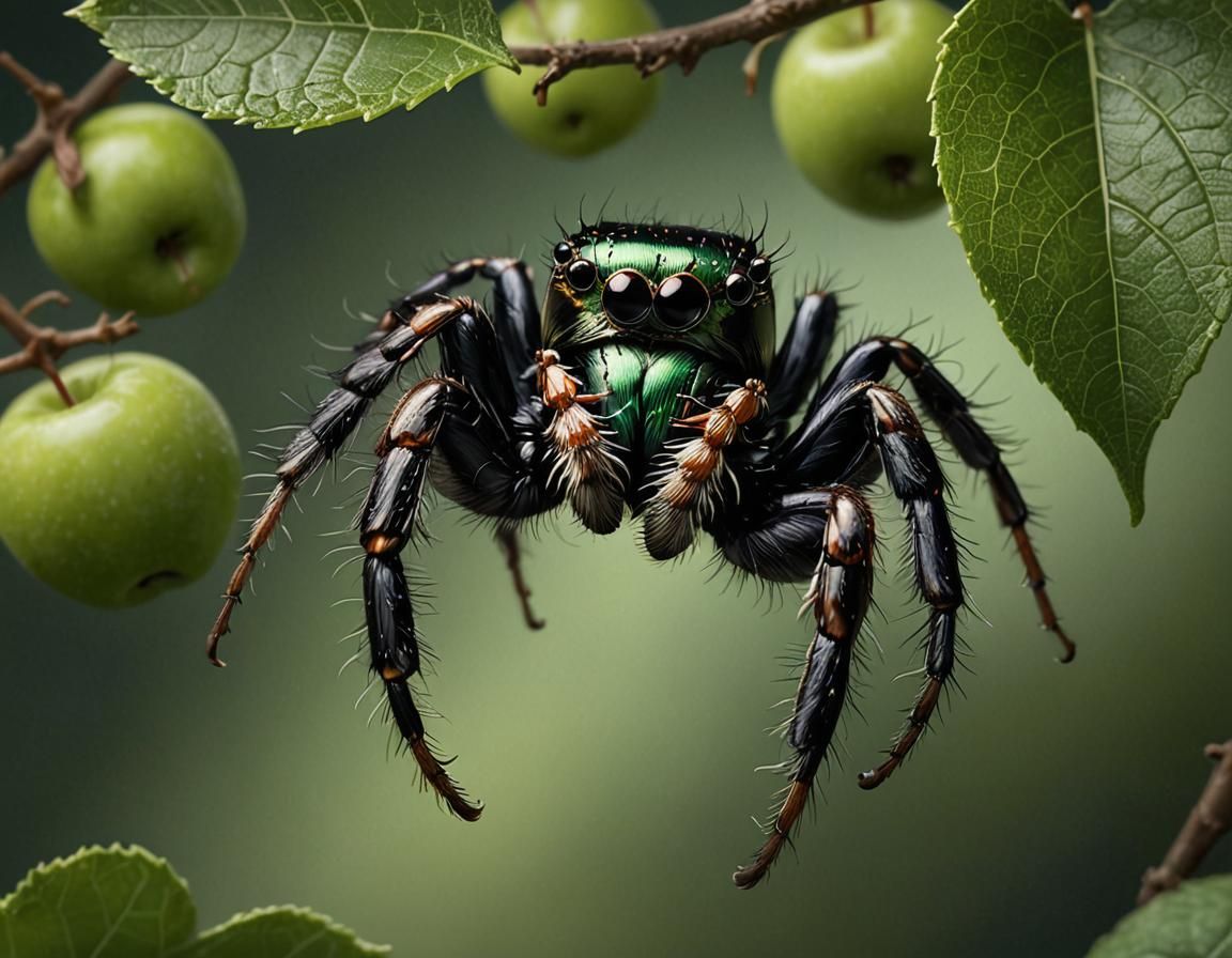 A Masterpiece of Realism: Jumping Spider in a Vibrant Autumn...