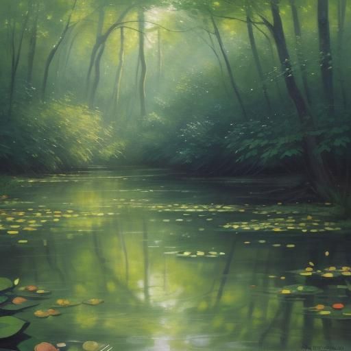 Serene Forest Brook in Soft Impressionist Brushstrokes