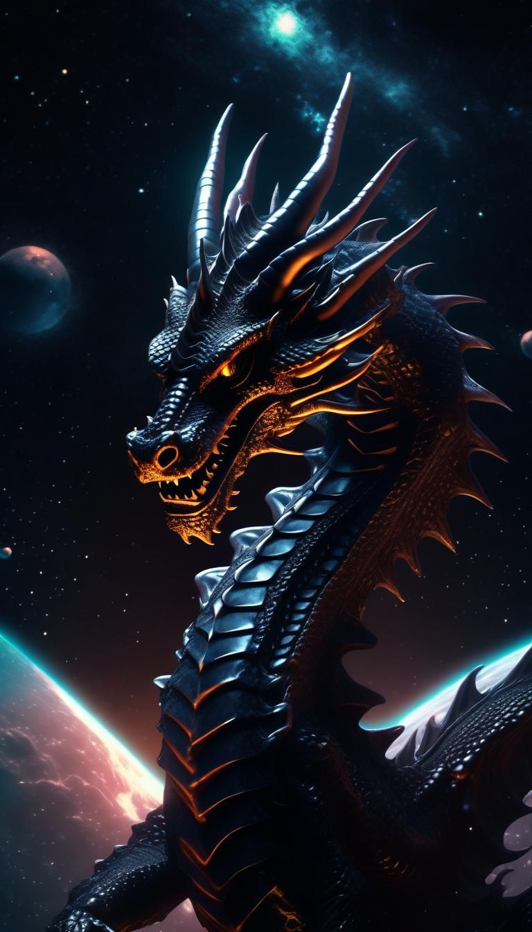Ethereal Black Dragon God in Cosmic Deep Space