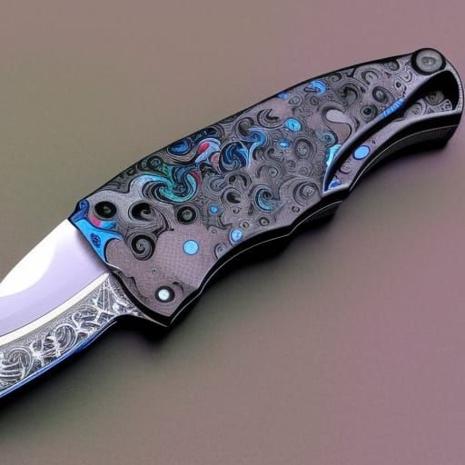 Hyperrealistic Folding Knife Concept Art in Vivid Colors