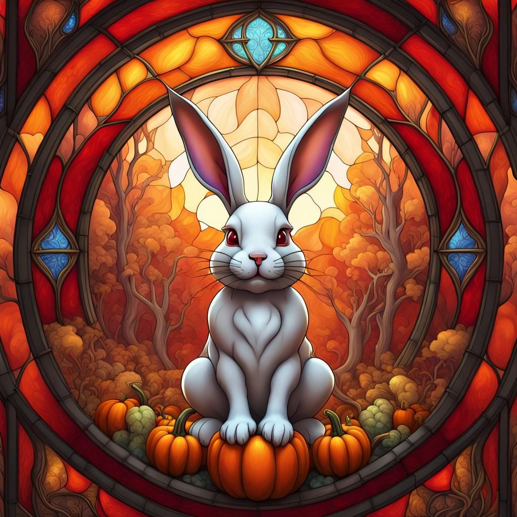 rabbit carved in pumpkin