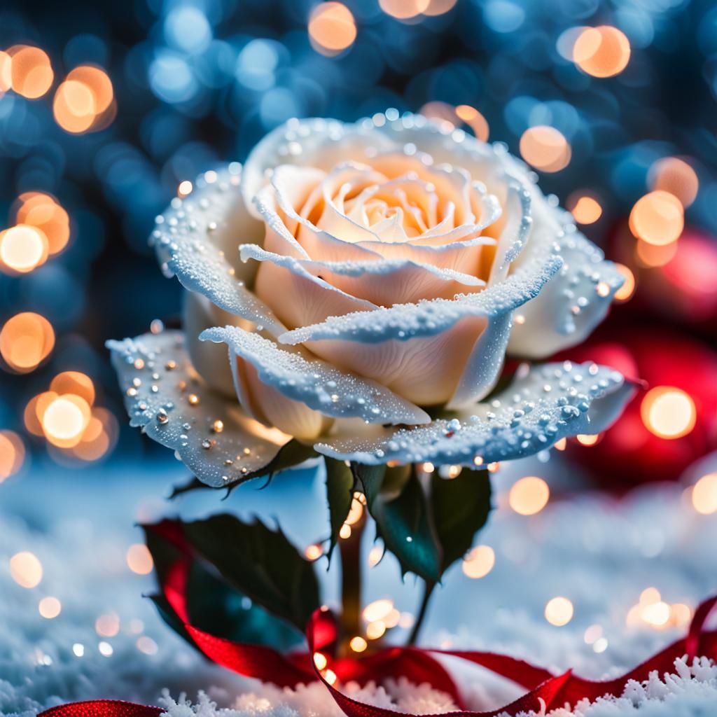 Whimsical Christmas Rose in Sparkling Festive Wonderland